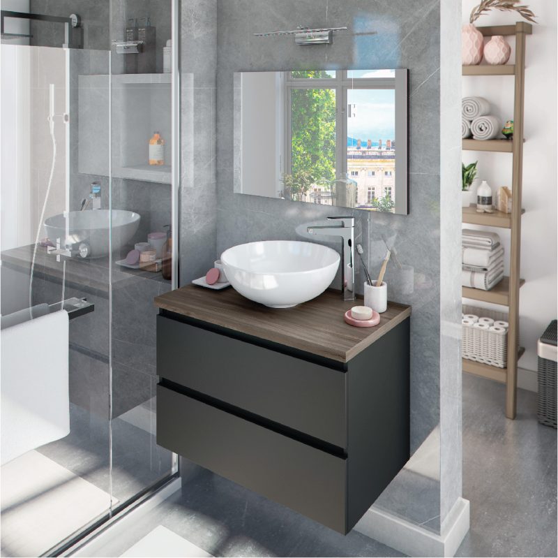 Mobile bagno sospeso da 80 cm bacinella grigio antracite 305734Z MOBILI BAGNO