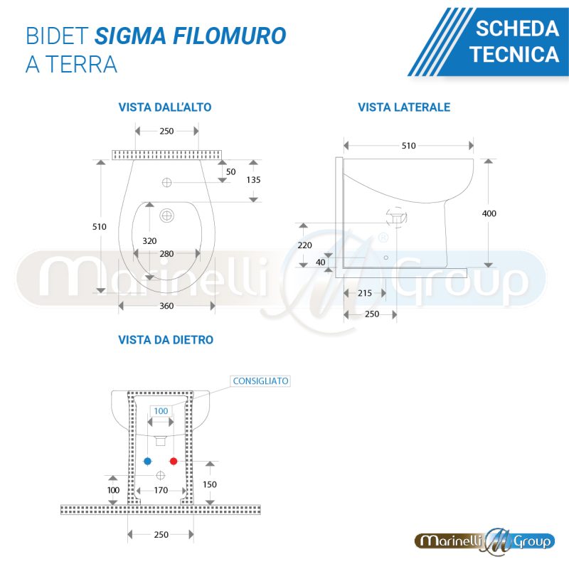 Sanitari filomuro Vaso WC e Bidet con sedile softclose Sigma ARREDO BAGNO