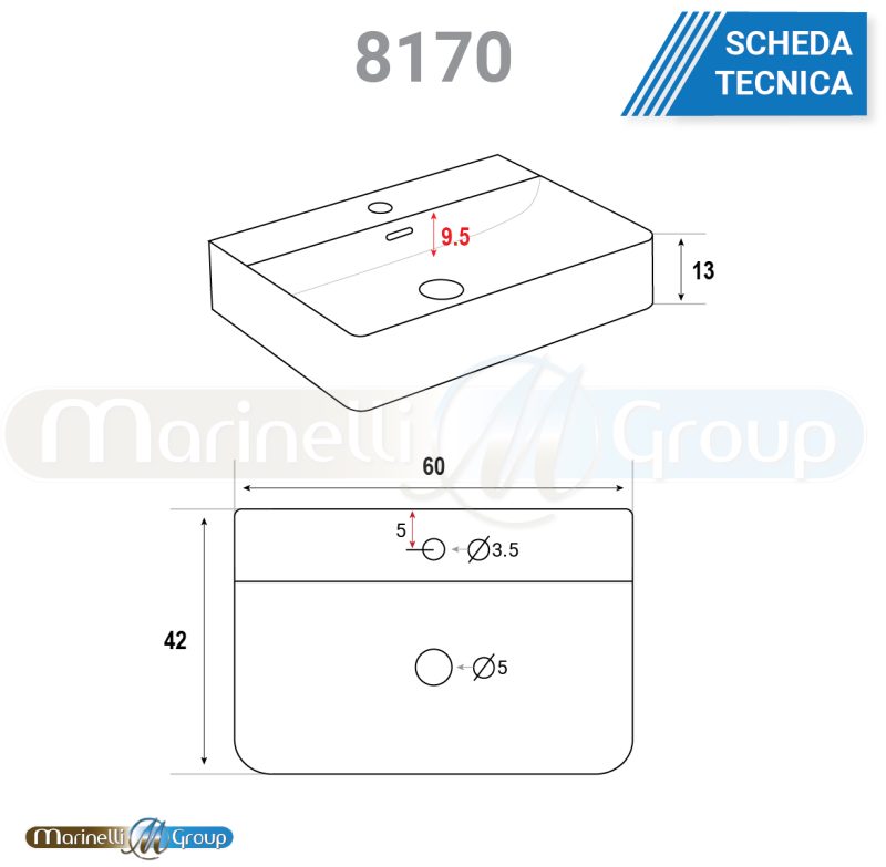 Lavabo da appoggio 60X42 cm bacinella 8170 LAVABI