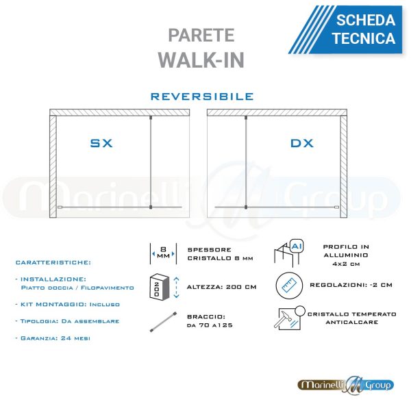 Parete walk-in 140cm con vetro fume’ 8mm ARREDO BAGNO