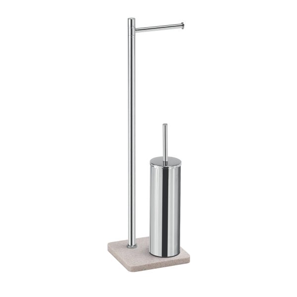 Piantana portarotolo e portascopino in acciaio inox con base beige Gedy Artù Accessori bagno