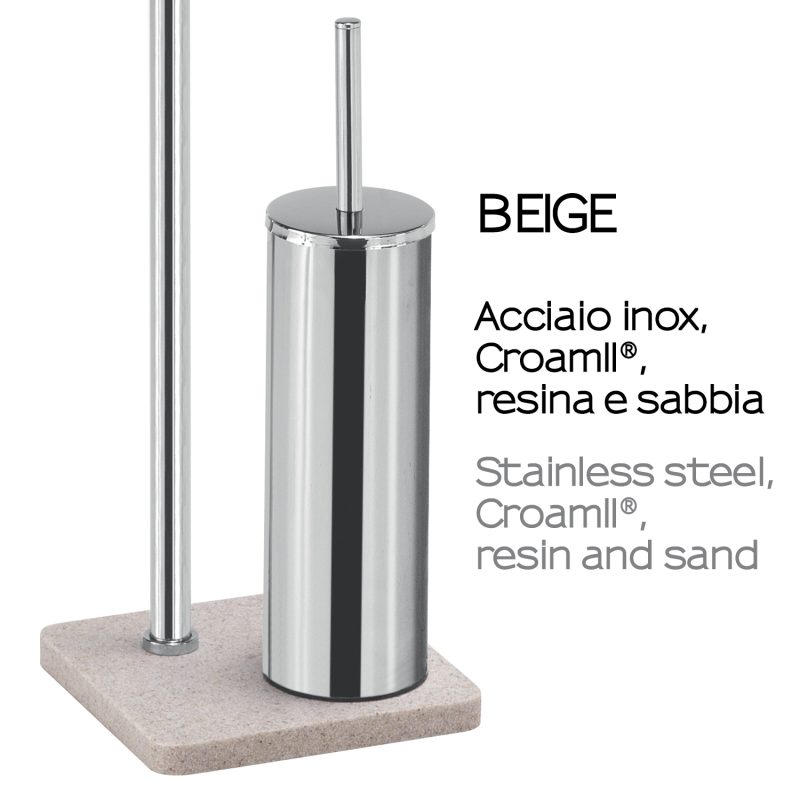 Piantana portarotolo e portascopino in acciaio inox con base beige Gedy Artù Accessori bagno