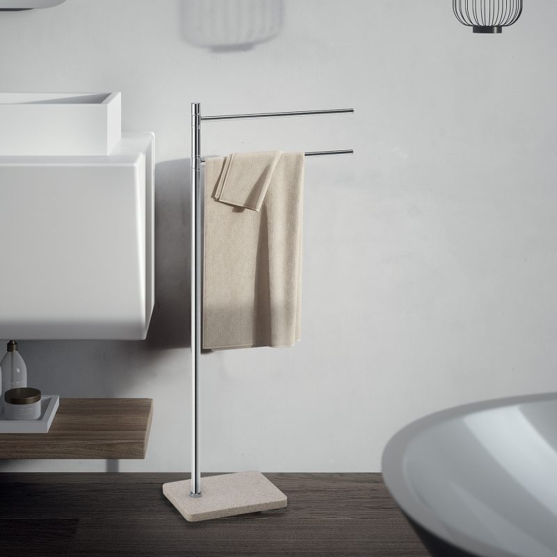 Piantana portarotolo e portascopino in acciaio inox con base beige Gedy Artù Accessori bagno