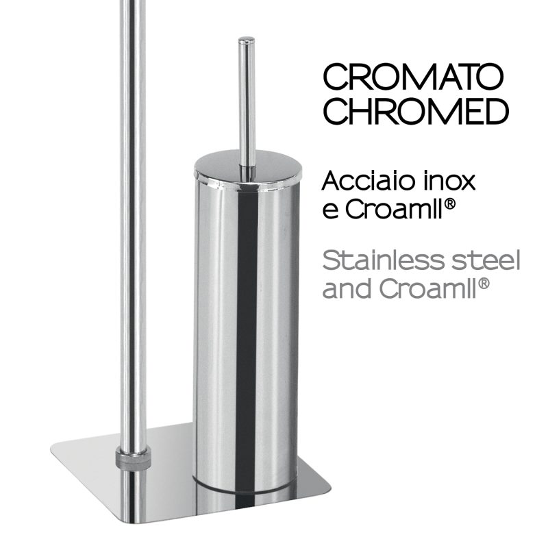 Piantana portarotolo e portascopino in acciaio inox con base cromata Gedy Artù Accessori bagno