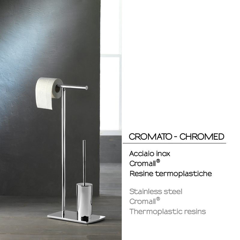 Piantana portarotolo e portascopino in acciaio inox con base cromata Gedy Florida Accessori bagno