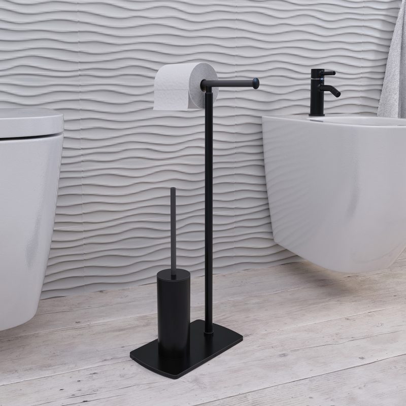 Piantana portarotolo e portascopino in acciaio inox nero matt Gedy Florida Accessori bagno