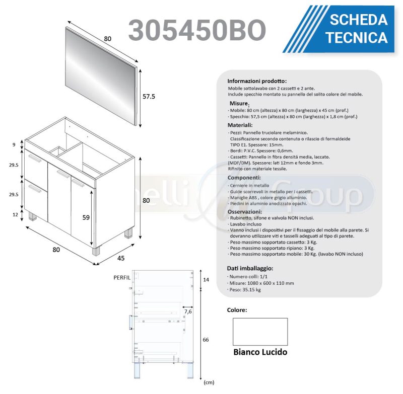 Mobile bagno Fiordaliso 305450BO a terra da 80 cm MOBILI BAGNO