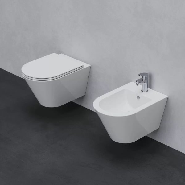 Azzurra Bidet e Vaso WC sospesi filomuro con sedile coprivaso softclose Forma Sanitari Bagno