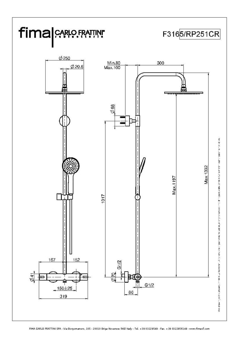 Colonna doccia tonda con deviatore saliscendi doccetta F3165/RP251CR Fima Carlo Frattini Colonne doccia