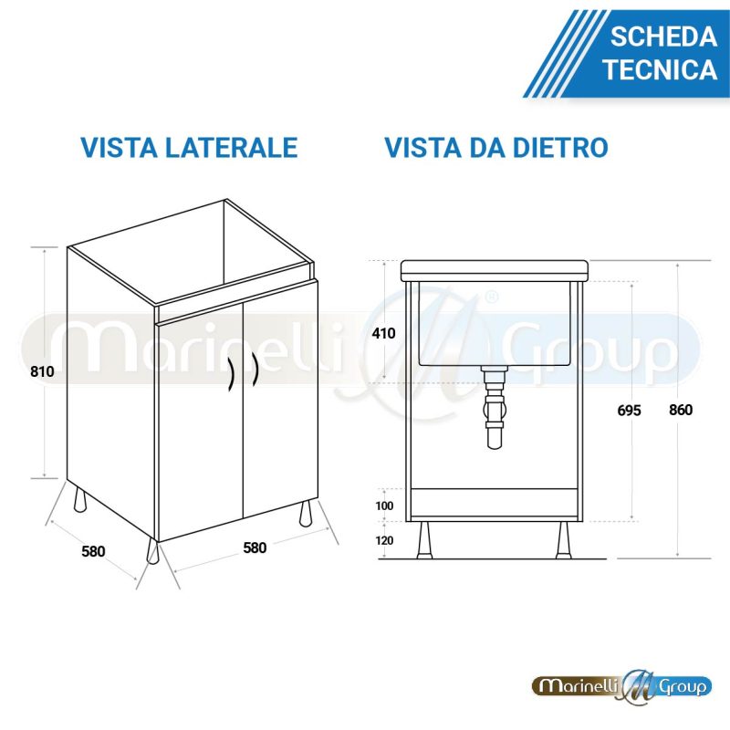 Mobile lavatoio bianco con vasca in ceramica strofinatoio integrato 62X62 Zuma Lavanderia