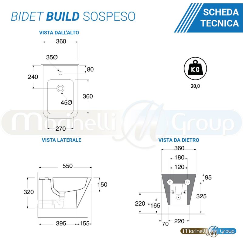 Azzurra Bidet e Vaso WC sospesi filomuro con sedile coprivaso softclose Build Sanitari Bagno