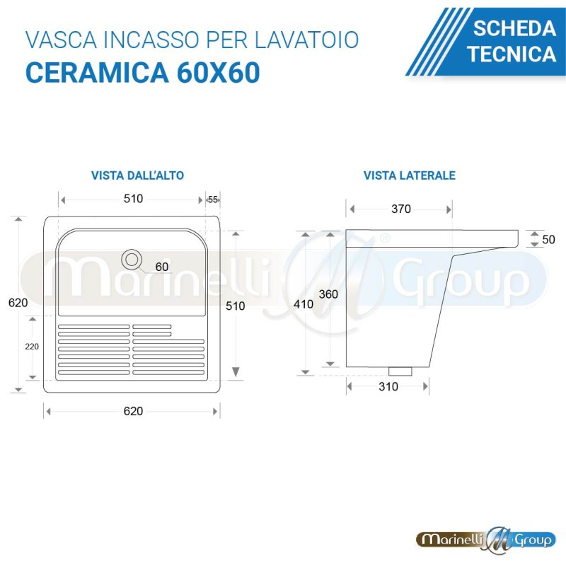 Mobile lavatoio bianco con vasca in ceramica strofinatoio integrato 62X62 Zuma Lavanderia