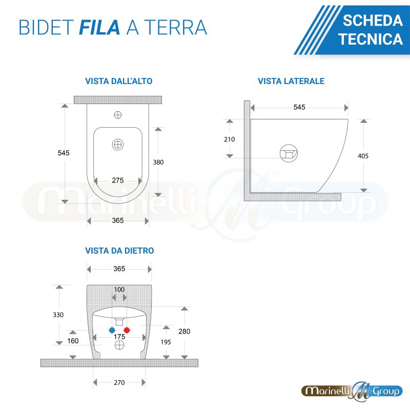 Sanitari Bidet e Vaso WC a terra filomuro rimless scarico vortice coprivaso softclose Fila Sanitari Bagno