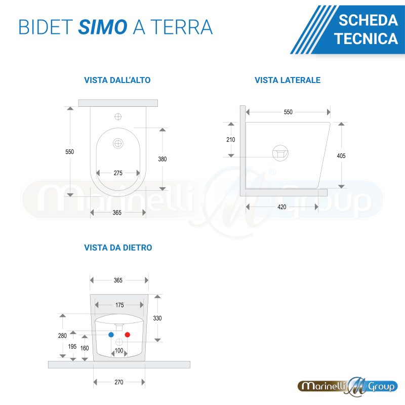 Sanitari Bidet e Vaso WC a terra filomuro rimless scarico vortice coprivaso softclose Simo Sanitari Bagno