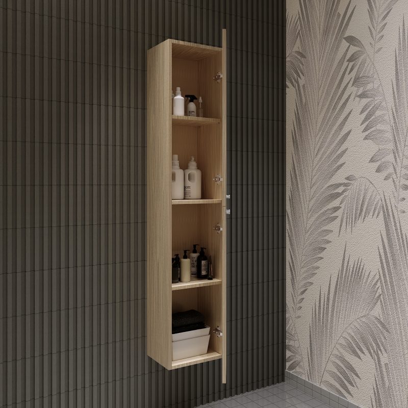 Mobile bagno sospeso da 60 cm rovere chiaro con lavabo e colonna Linda 8260 MOBILI BAGNO