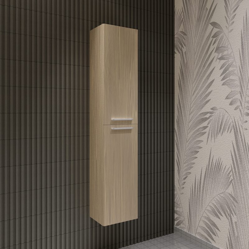 Mobile bagno sospeso da 60 cm rovere chiaro con lavabo e colonna Linda 8260 MOBILI BAGNO