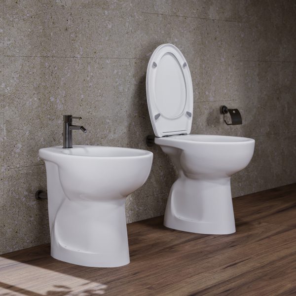 Sanitari bagno terza eta’ Bidet e Vaso WC anziani in ceramica scarico pavimento con coprivaso Sanitari Bagno