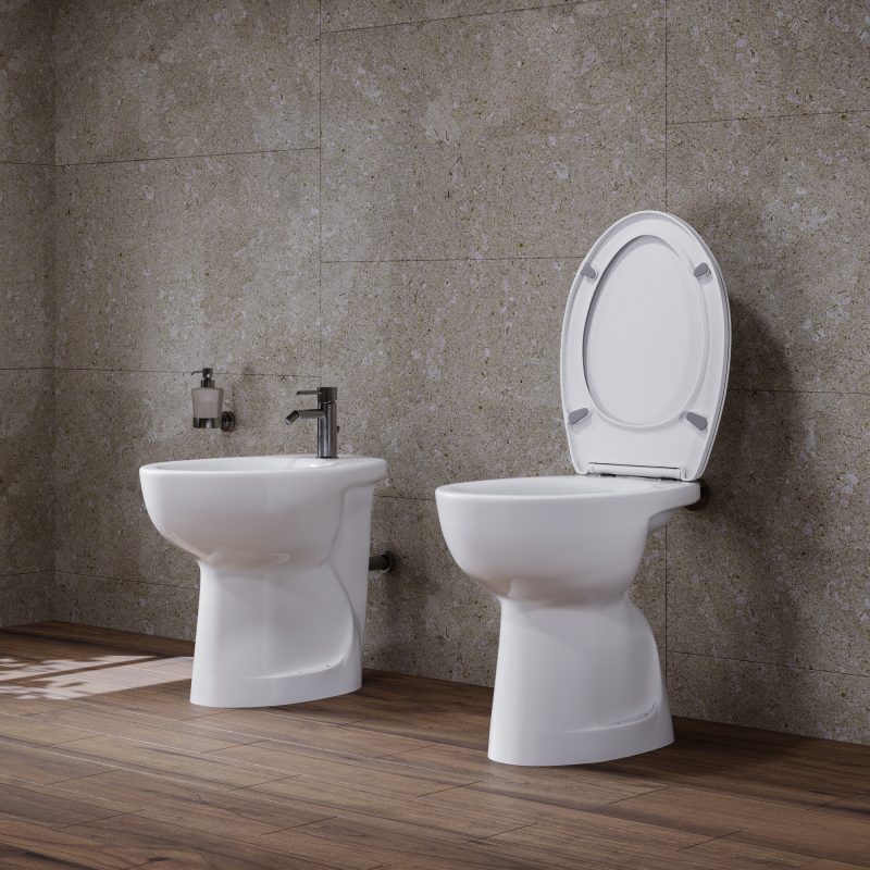 Sanitari bagno terza eta’ Bidet e Vaso WC anziani in ceramica scarico pavimento con coprivaso Sanitari Bagno