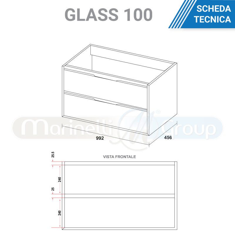 Mobile bagno sospeso da 100 cm bianco lucido con due cassetti Glass MOBILI BAGNO