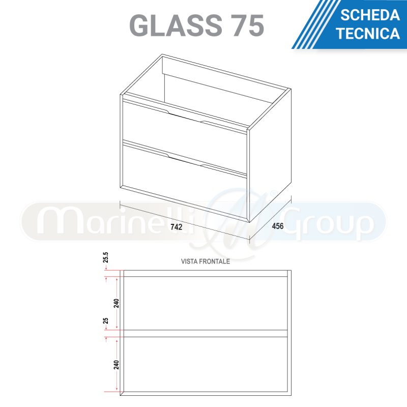 Mobile bagno sospeso da 75 cm bianco lucido con due cassetti Glass MOBILI BAGNO