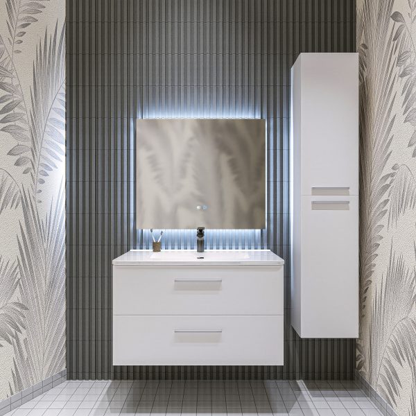 Mobile bagno sospeso da 120 cm bianco lucido con lavabo e colonna Linda 8220 MOBILI BAGNO