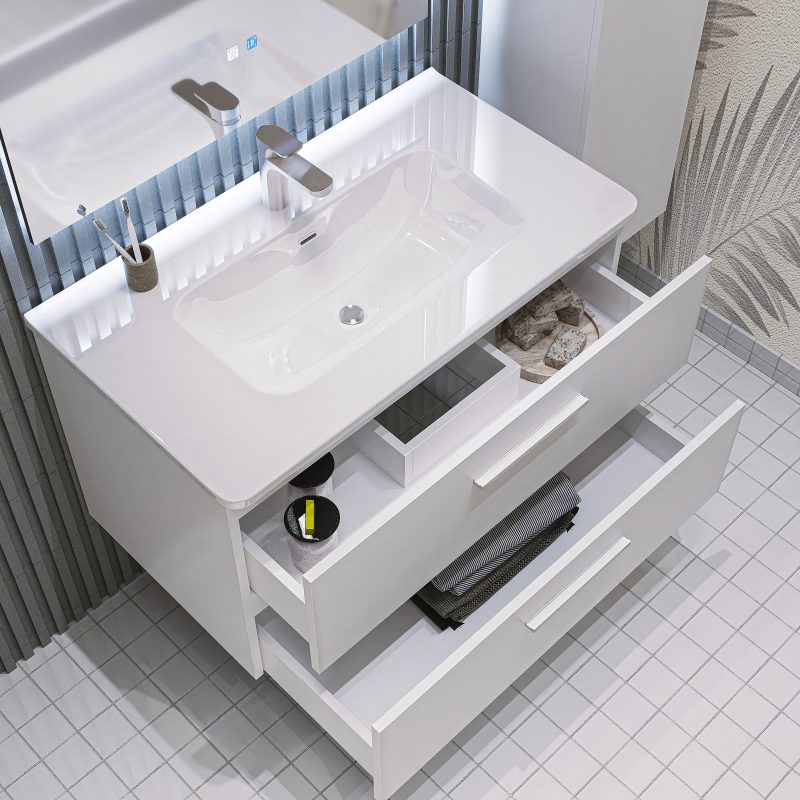 Mobile bagno sospeso da 120 cm bianco lucido con lavabo Linda 8220 MOBILI BAGNO