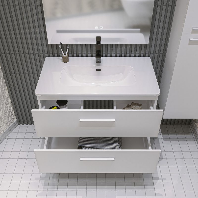 Mobile bagno sospeso da 120 cm bianco lucido con lavabo e colonna Linda 8220 MOBILI BAGNO