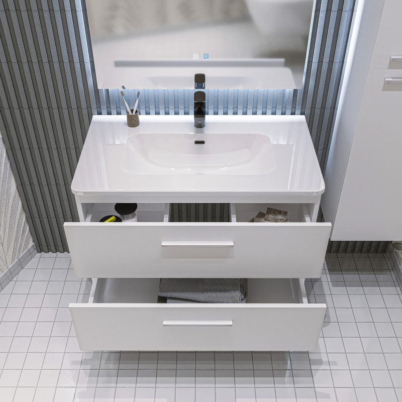 Mobile bagno sospeso da 120 cm bianco lucido con lavabo Linda 8220 MOBILI BAGNO