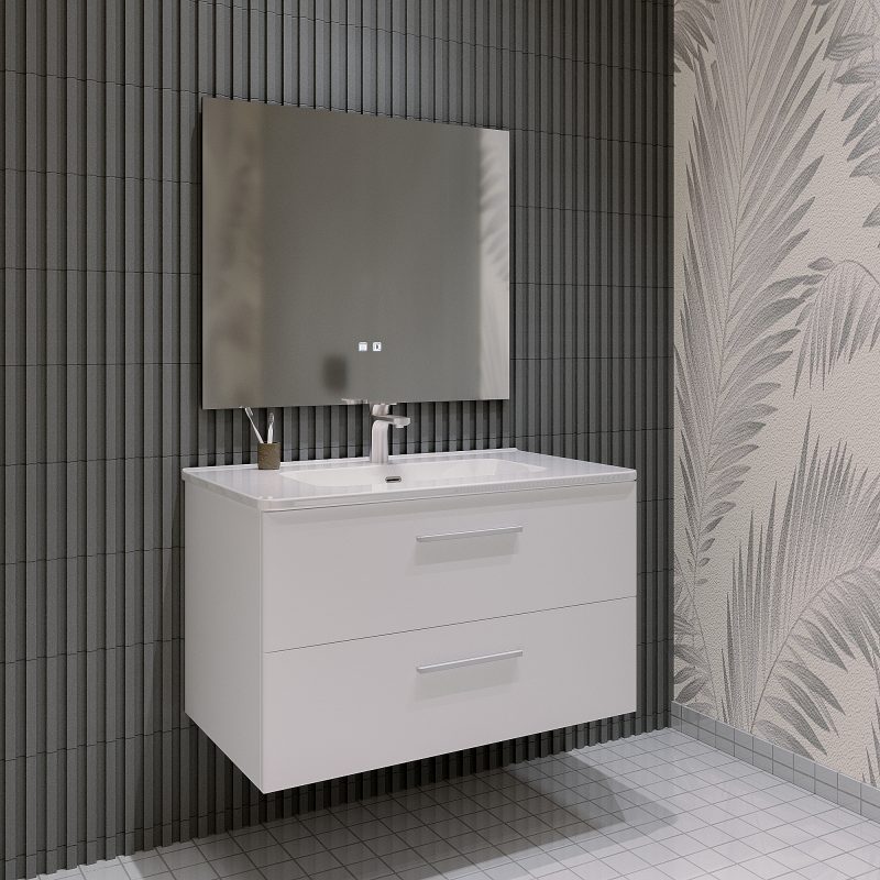 Mobile bagno sospeso da 120 cm bianco lucido con lavabo Linda 8220 MOBILI BAGNO