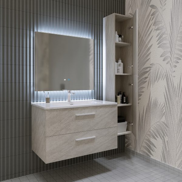 Mobile bagno sospeso da 120 cm grigio con lavabo e colonna Linda 8220 MOBILI BAGNO