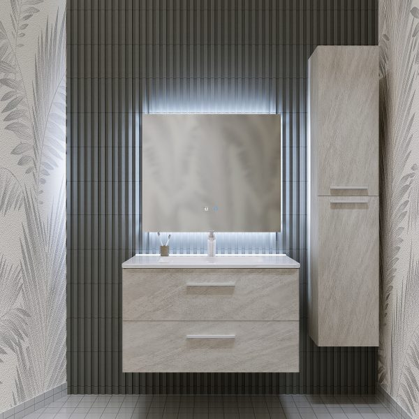 Mobile bagno sospeso da 120 cm grigio con lavabo e colonna Linda 8220 MOBILI BAGNO