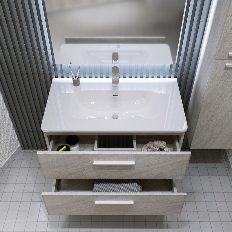 Mobile bagno sospeso da 60 cm grigio con lavabo e colonna Linda 8260 MOBILI BAGNO