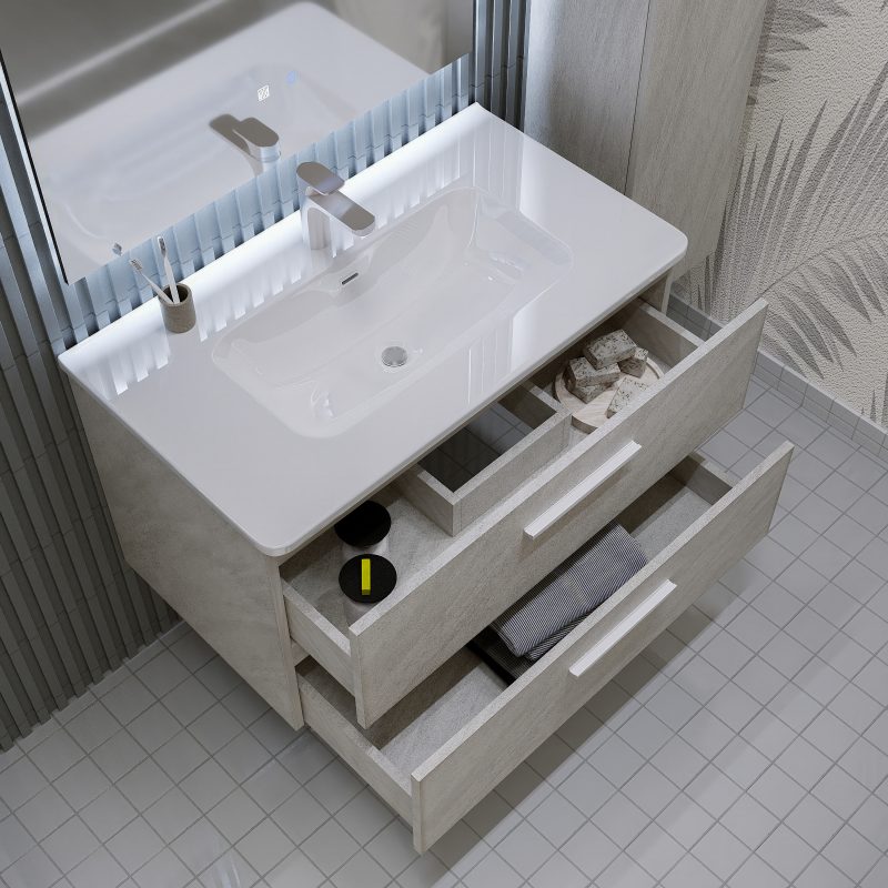 Mobile bagno sospeso da 60 cm grigio con lavabo e colonna Linda 8260 MOBILI BAGNO