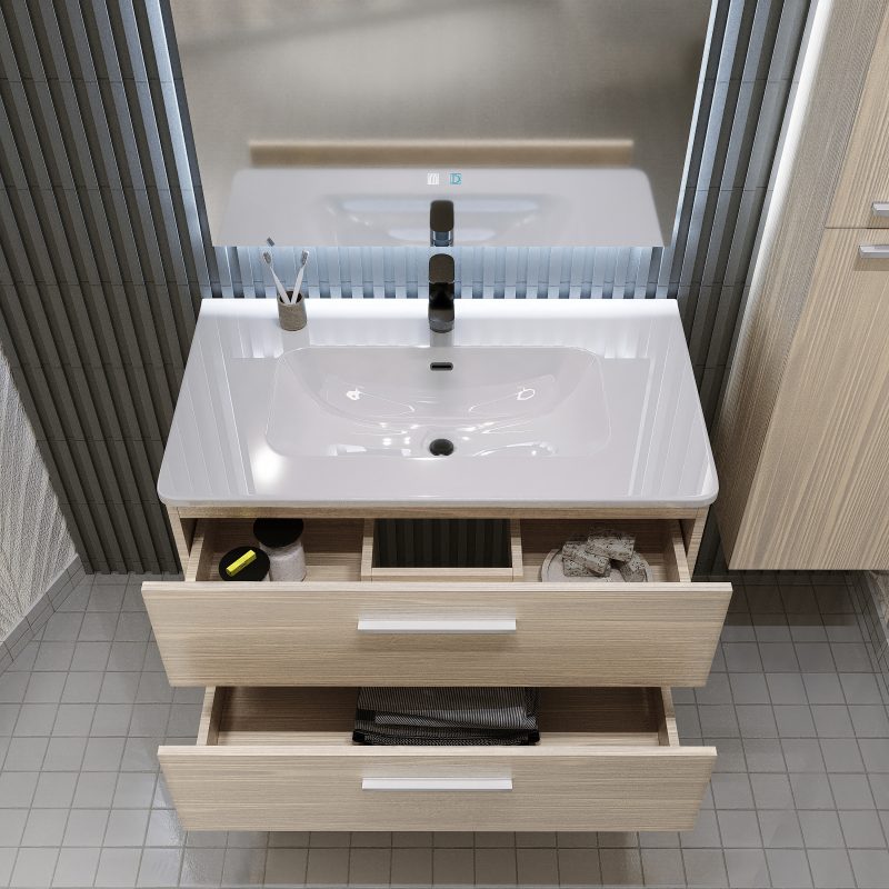 Mobile bagno sospeso da 100 cm rovere chiaro con lavabo Linda 8210 MOBILI BAGNO