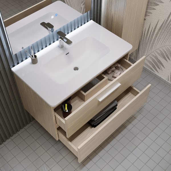 Mobile bagno sospeso da 120 cm rovere chiaro con lavabo Linda 8220 MOBILI BAGNO