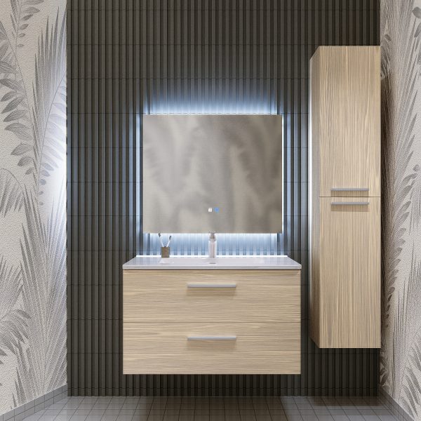 Mobile bagno sospeso da 120 cm rovere chiaro con lavabo e colonna Linda 8220 MOBILI BAGNO