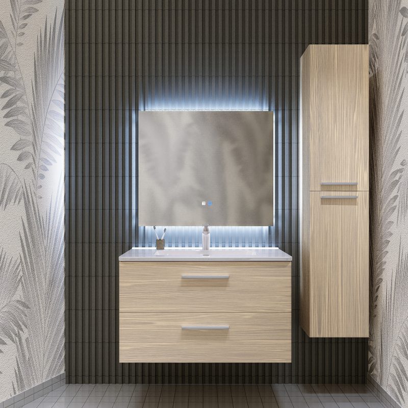 Mobile bagno sospeso da 60 cm rovere chiaro con lavabo e colonna Linda 8260 MOBILI BAGNO