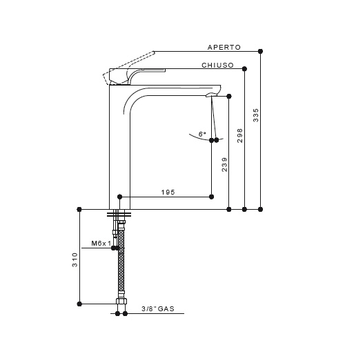 Miscelatore monocomando alto per lavabo con scarico Slim Rubinetteria