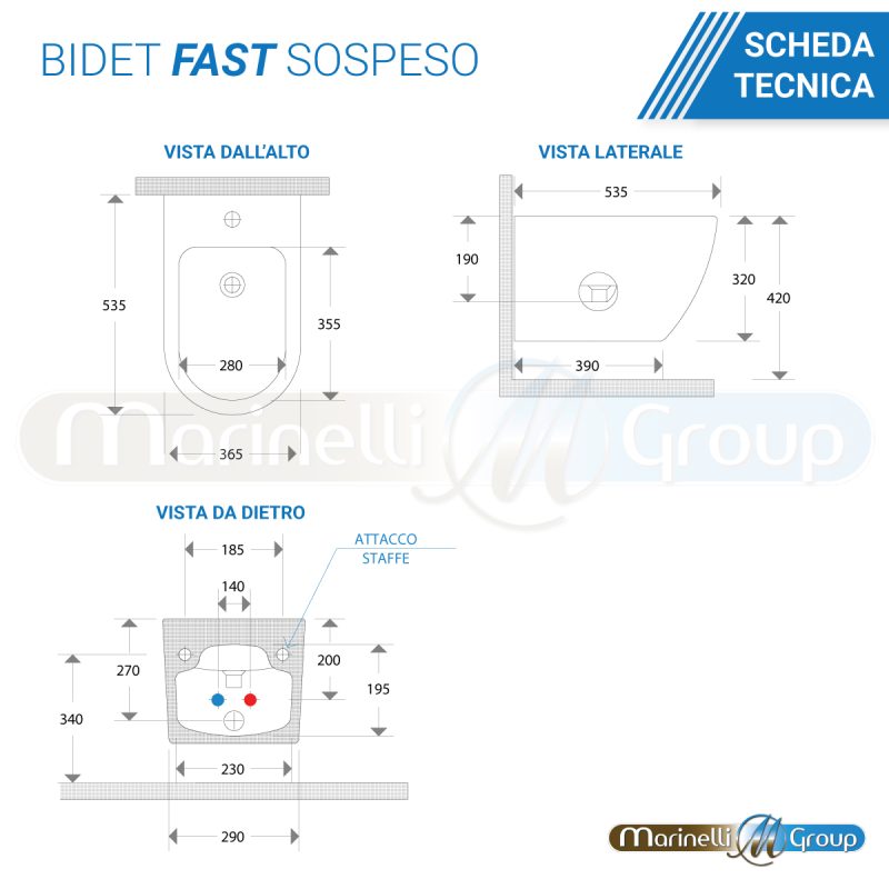 Bidet e Vaso WC Fast sospesi in ceramica completo di sedile softclose Sanitari Bagno