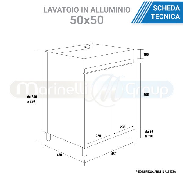 Mobile lavatoio bianco in alluminio con vasca in resina 50X50 Mole Lavanderia