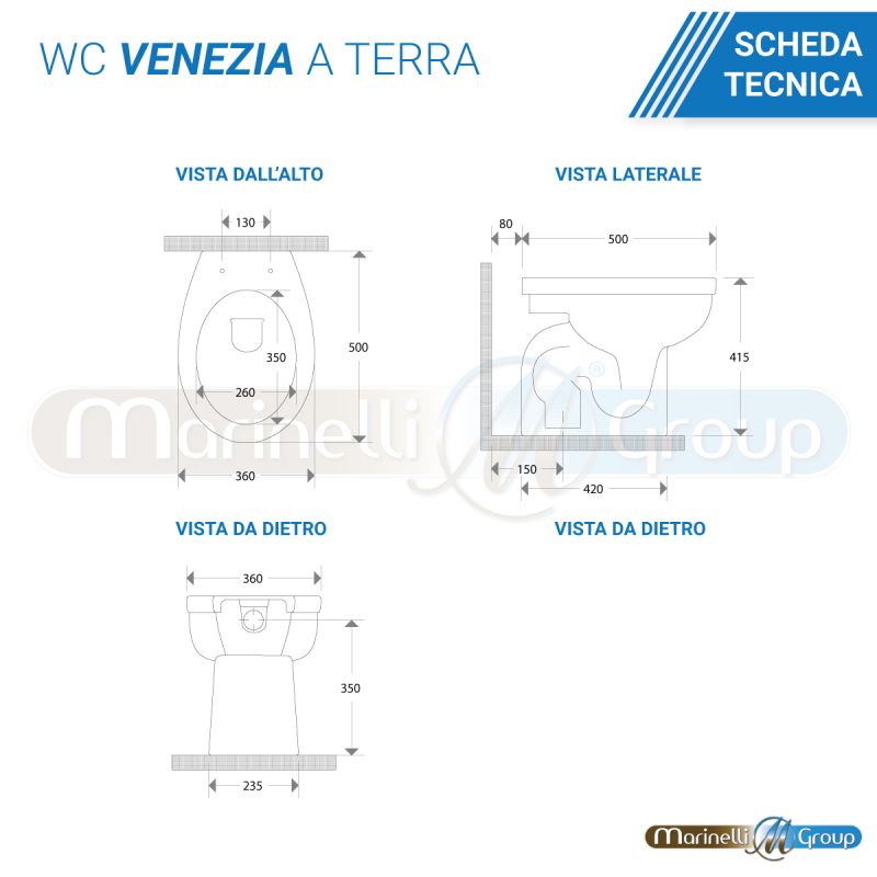 Vaso WC VENEZIA in ceramica con coprivaso classico Sanitari Bagno