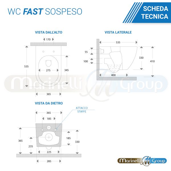 Vaso WC sospeso Fast in ceramica completo di sedile softclose Sanitari Bagno