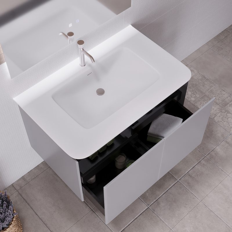 Mobile bagno sospeso da 90 cm lavabo in resina con 2 cassettoni grigio Sky MOBILI BAGNO