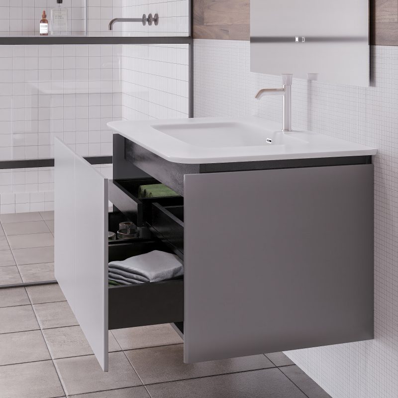 Mobile bagno sospeso da 90 cm lavabo in resina con 2 cassettoni grigio Sky MOBILI BAGNO