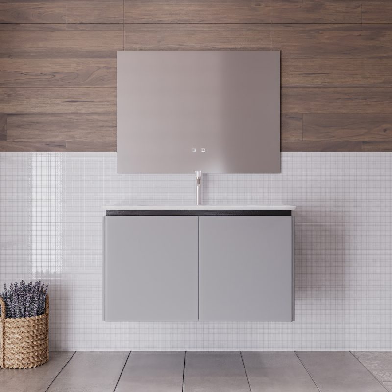 Mobile bagno sospeso da 90 cm lavabo in resina con 2 cassettoni grigio Sky MOBILI BAGNO