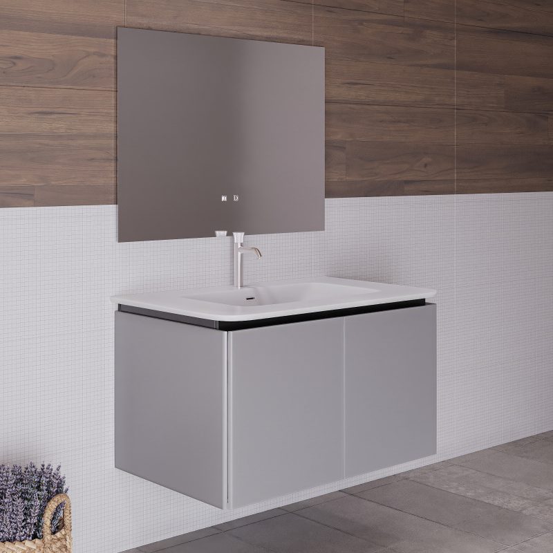 Mobile bagno sospeso da 90 cm lavabo in resina con 2 cassettoni grigio Sky MOBILI BAGNO