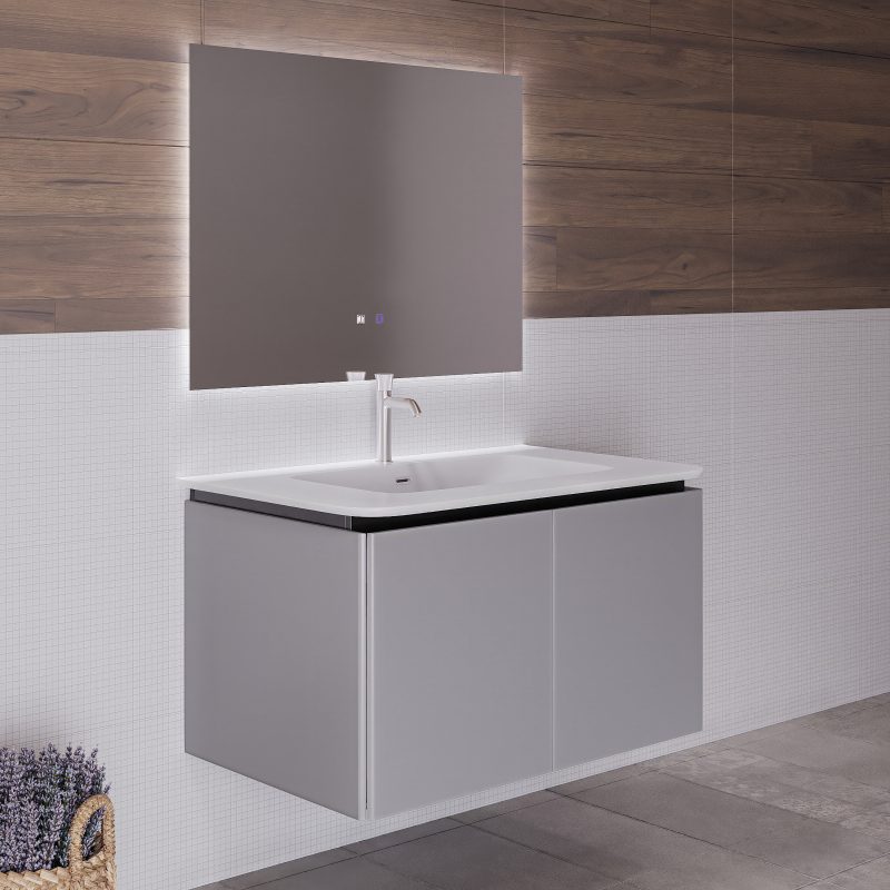 Mobile bagno sospeso da 90 cm lavabo in resina con 2 cassettoni grigio Sky MOBILI BAGNO