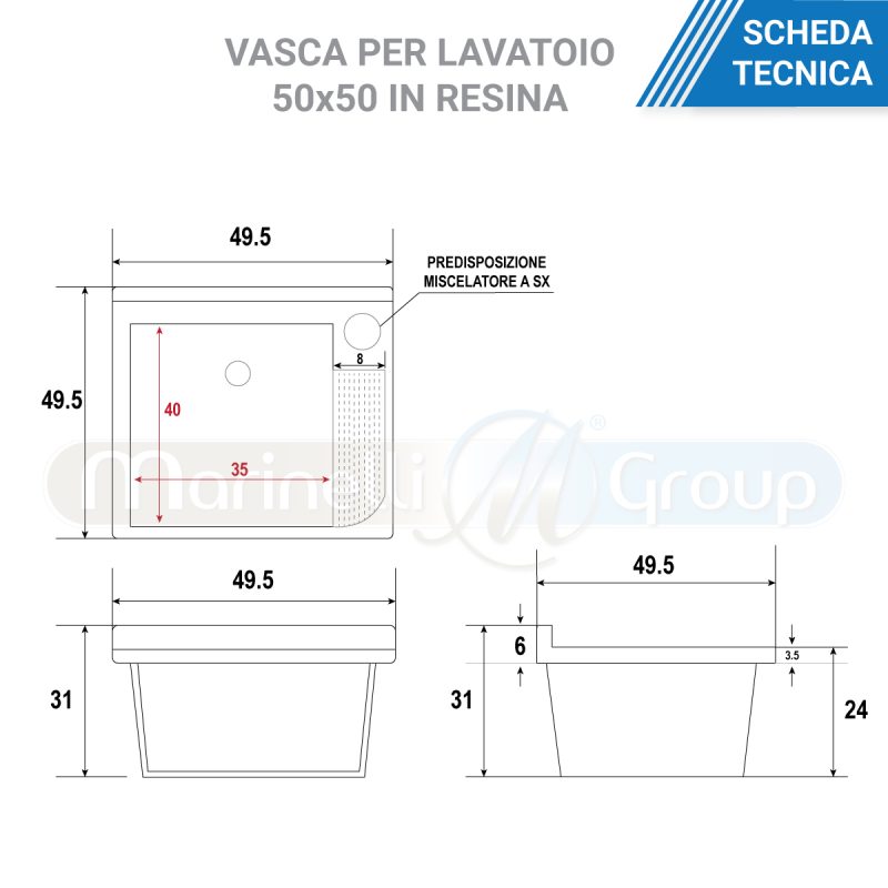 Mobile lavatoio bianco in alluminio con vasca in resina 50X50 Mole Lavanderia