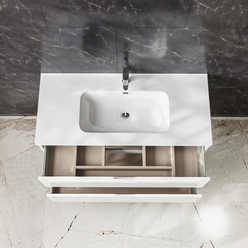 Mobile bagno sospeso bianco lucido con due cassetti - Glass BADEN HAUS