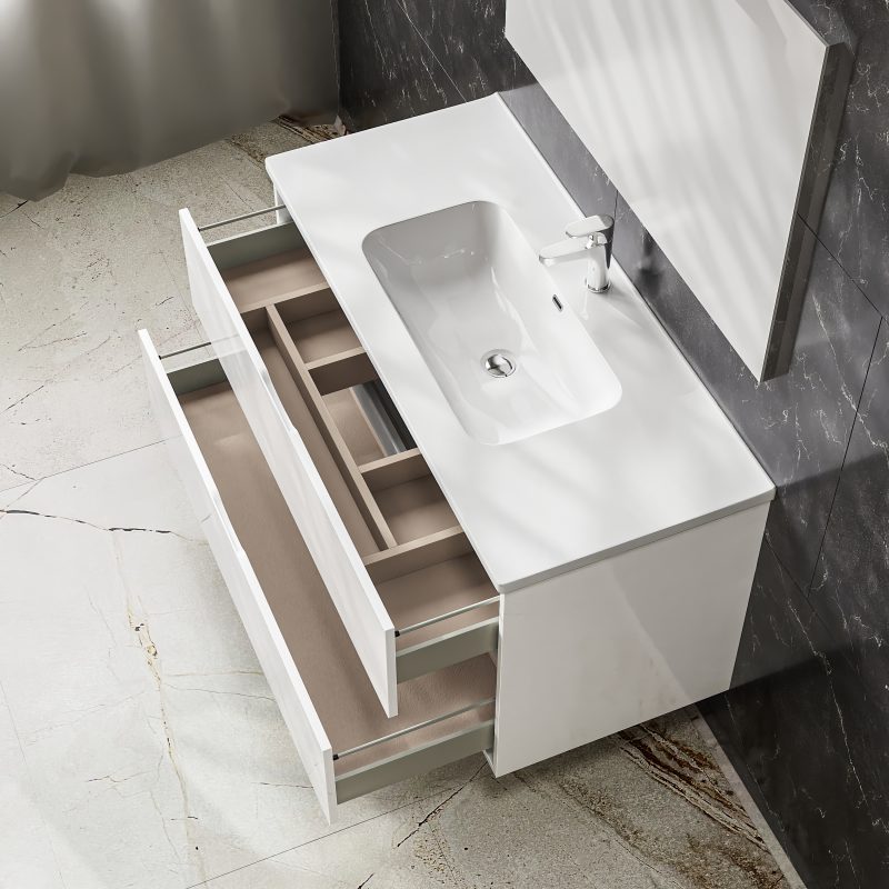 Mobile bagno sospeso bianco lucido con due cassetti - Glass BADEN HAUS